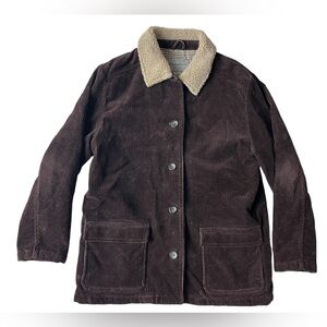 VINTAGE LL BEAN WOMENS BROWN CORDUROY BARN JACKET LARGE 100% COTTON